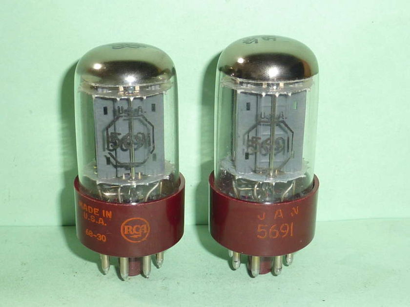 RCA 5691 6SL7GT 6SL7 ECC35 Red Base Tubes, Matched Pair, Tested, NOS, NIB