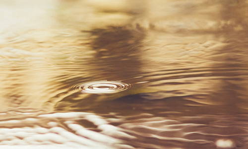 Gold-tinted water surface with gravity waves.