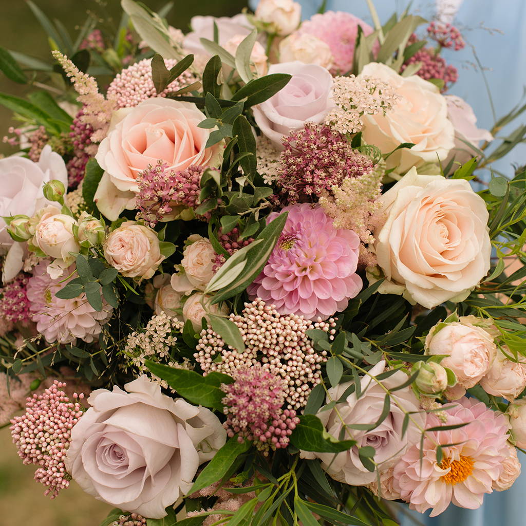Wild at Heart Wild Meadow Bouquet, featuring pink dahlias