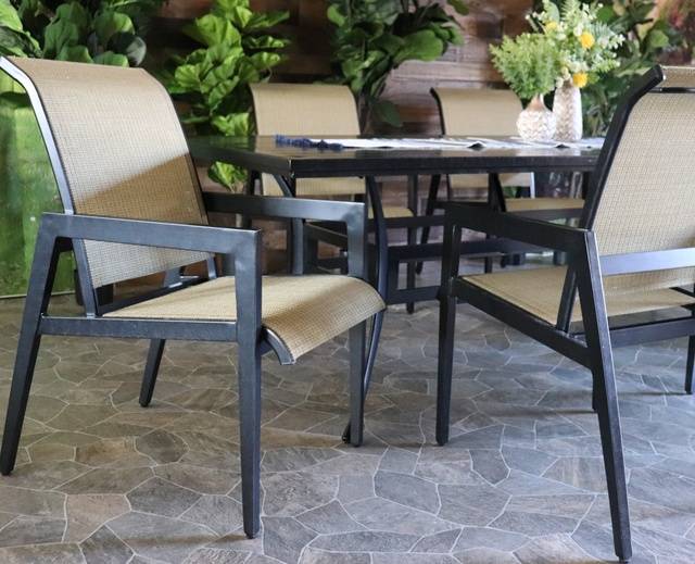 Alfresco Home Aspen Outdoor Dining Aluminum Patio Furniture with Sling Chairs