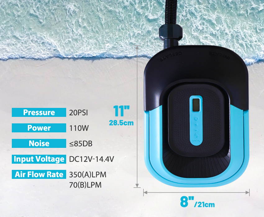 The size of Funwater in/deflatable electric pump is 11''in length and 8''in width