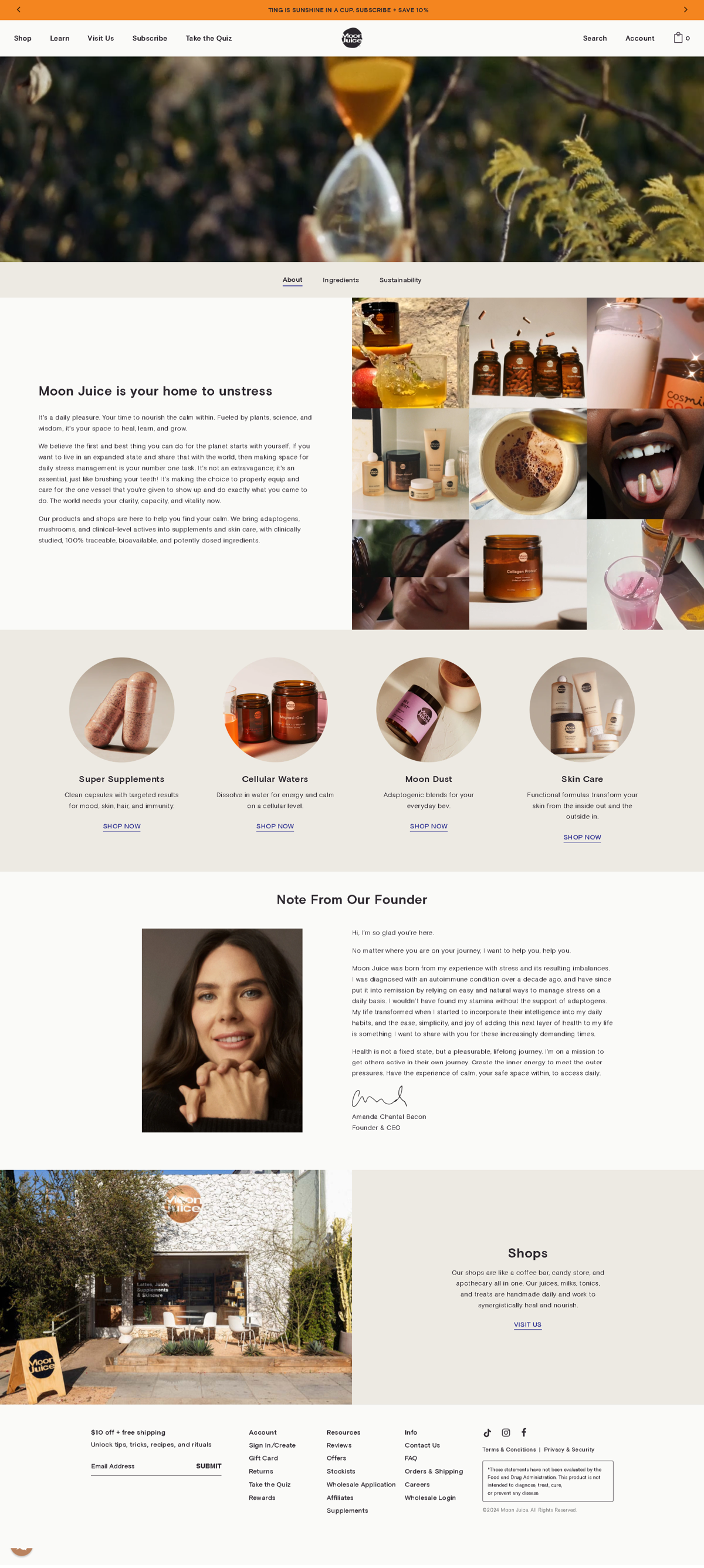 Screenshot of Moon Juice, from the about us page examples collection.