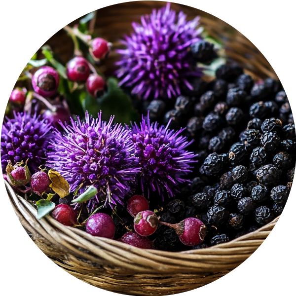 Milk thistle flowers blended with Schisandra and black pepper — the core ingredients of a powerful milk thistle supplement for liver detox.