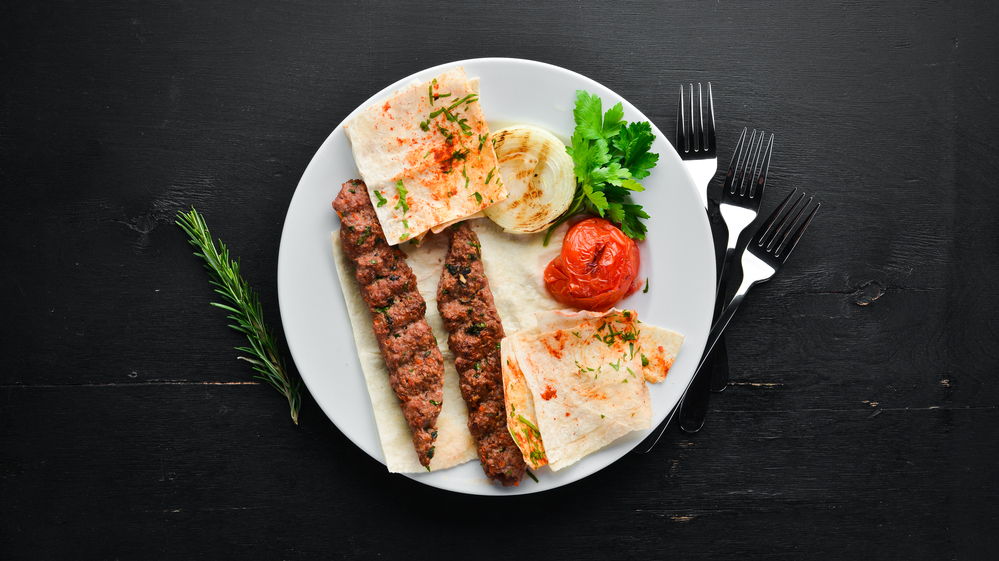 Lamb Kebab. Pita bread and spices