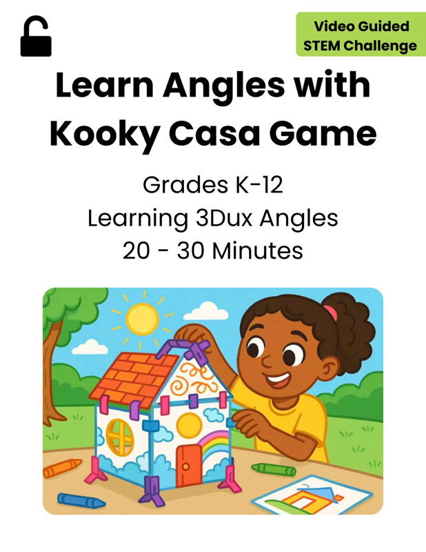 Image of a young student building a colorful cardboard house using a 3DuxDesign STEM kit, demonstrating an early learning project-based activity that teaches angles, engineering design, and creativity. Perfect for classrooms seeking engaging STEM education resources and hands-on problem-solving experiences for school children.