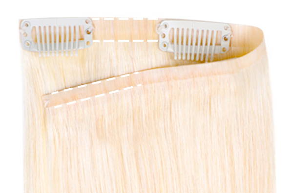one piece of blonde pu seamless clip in hair extensions