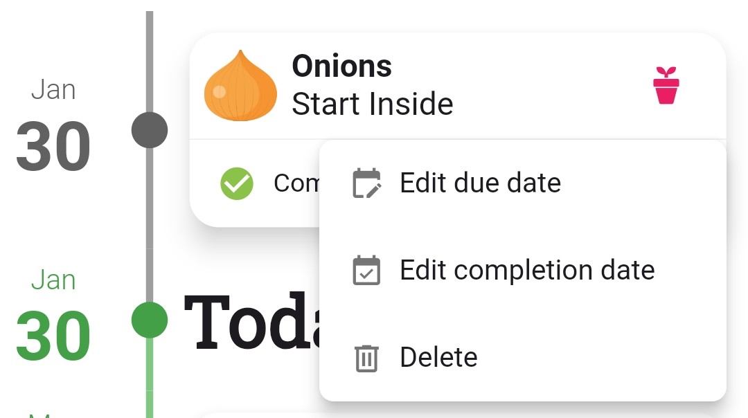 Screenshot of the edit completion date for a completed task