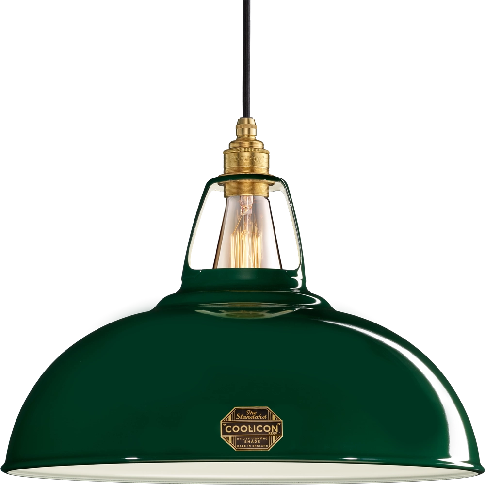 A Large Original Green shade with a Signature Brass suspension set