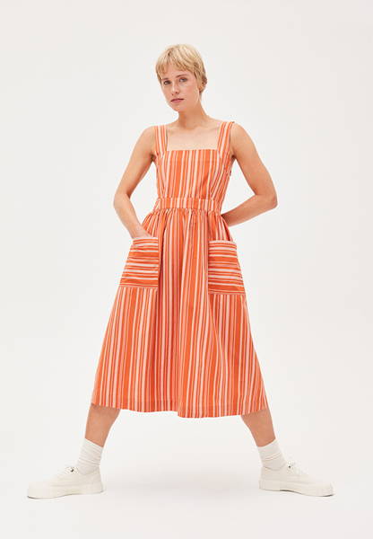 Woman wearing striped organic cotton dress