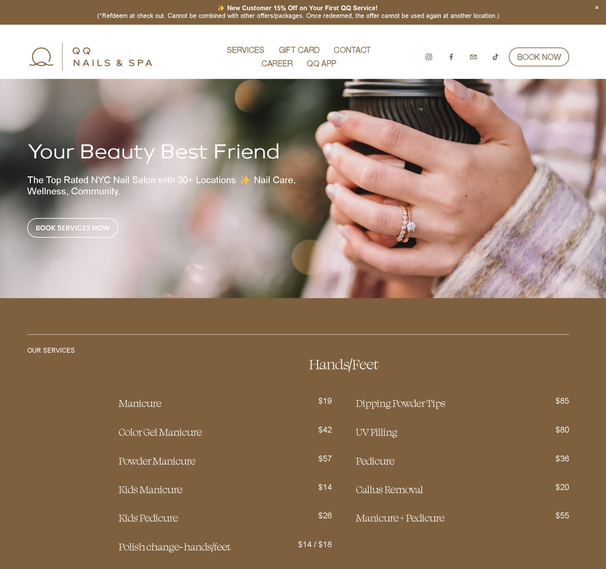 Screenshot of QQ Nails & Spa, from the nail salon websites collection.