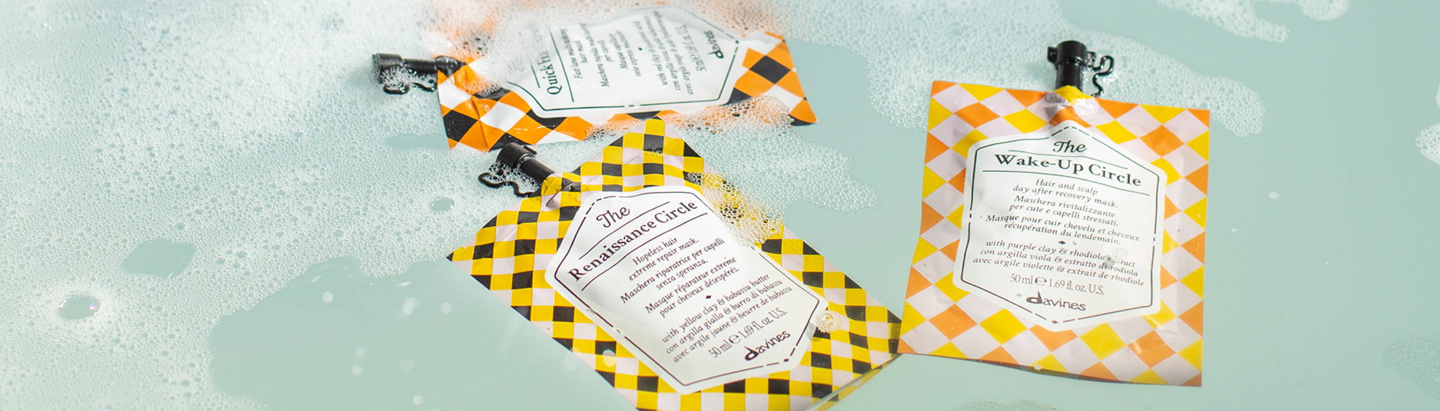 Davines The Circle Chronicles hair masks in bathtub