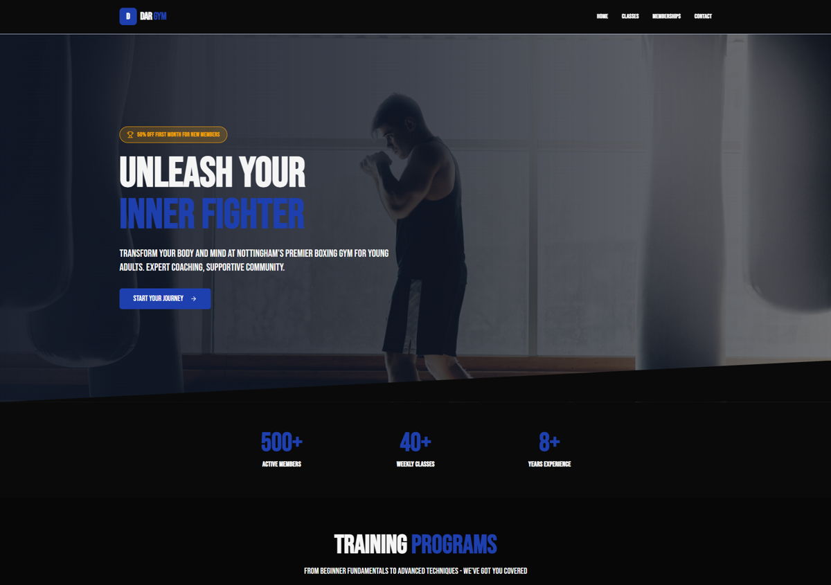 Screenshot of Dar Gym, from the godaddy airo websites collection.