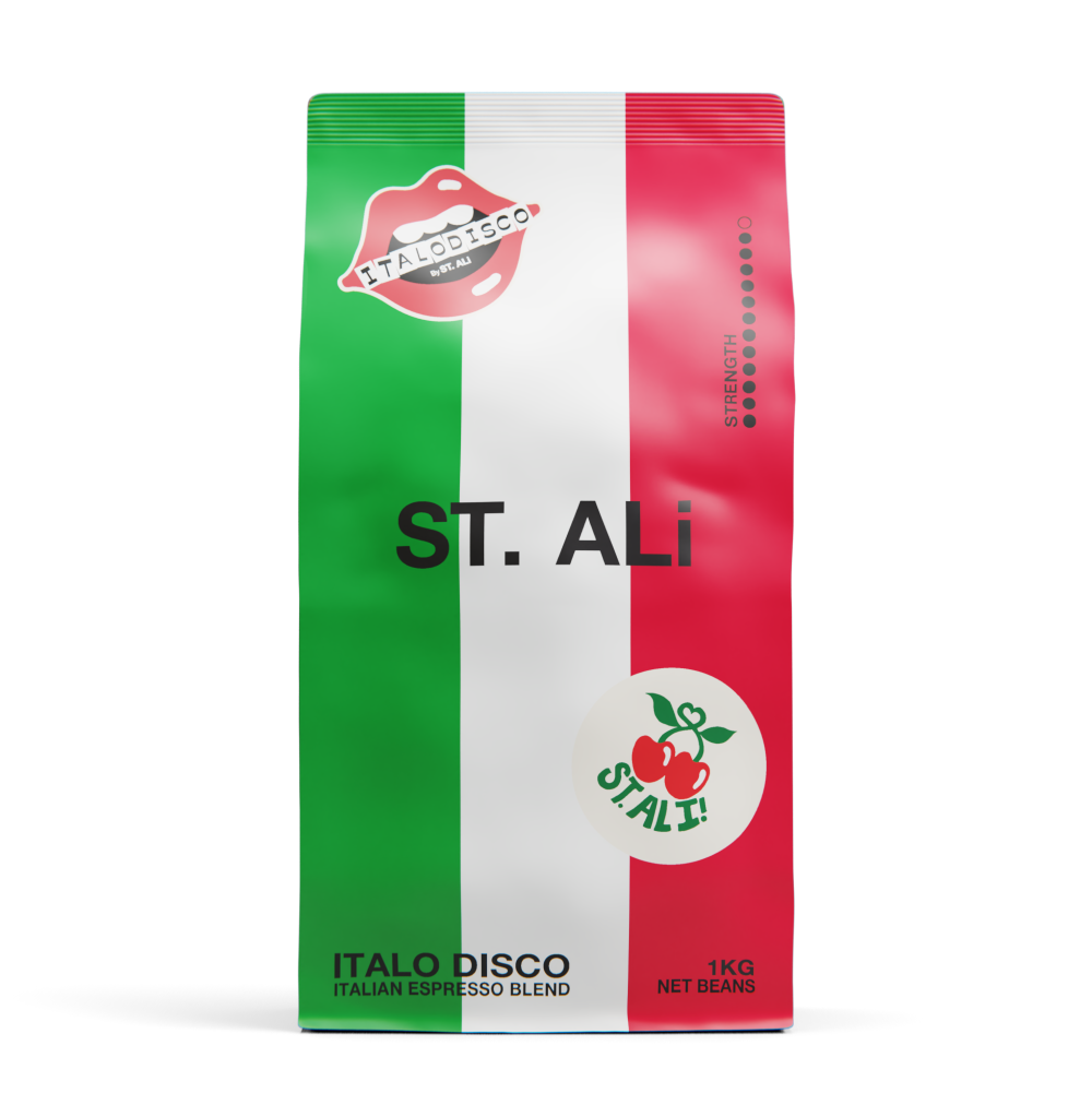 colourful 1 kilogram bag of italo disco coffee