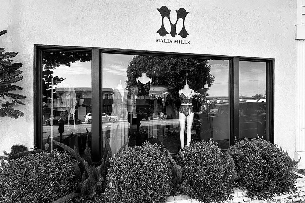Exterior of the Malia Mills swimwear boutique at the Brentwood Country Mart in Los Angeles