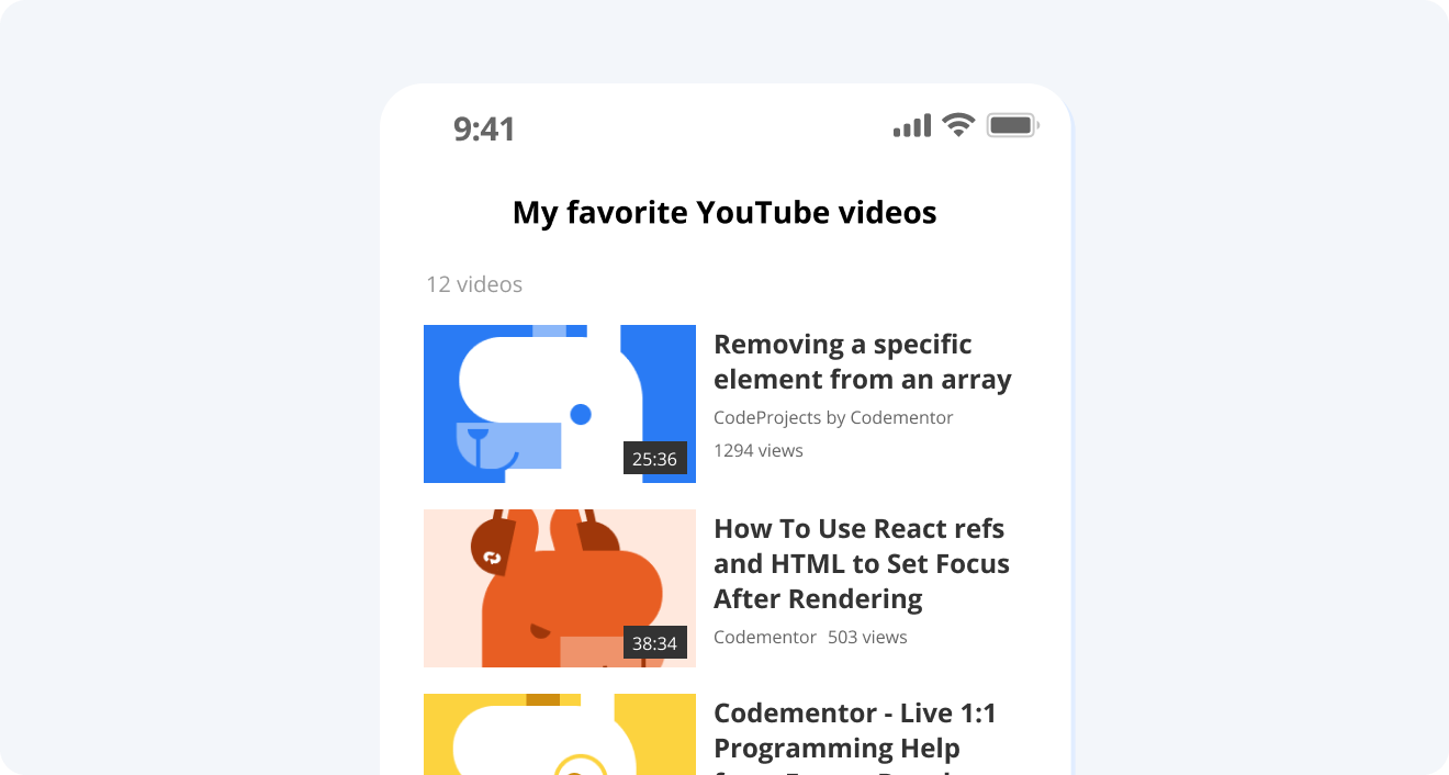 My favorite YouTube videos mobile app project demo