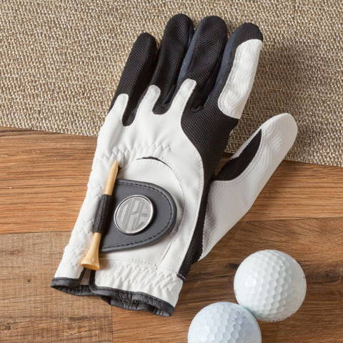 Monogrammed Golf Glove with Ball Marker Personalize With a Circle Monogram Font and Made Of Leather
