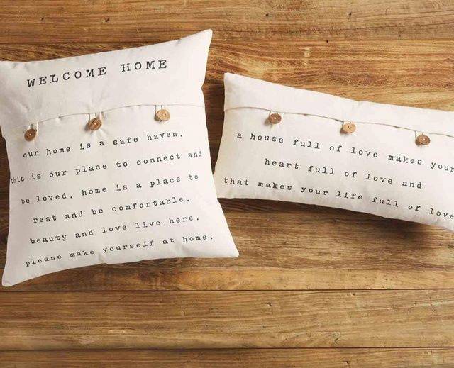 Mud Pie Welcome Home Linen Pillows with buttons