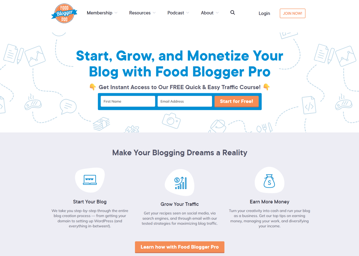 Screenshot of Food Blogger Pro, from the membership websites collection.