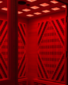 Infrared sauna with integrated red LED therapy lighting at DynamiQ Wellness Centre in Canberra ACT.