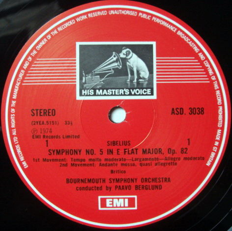 EMI ASD STAMP-DOG / BERGLUND, - Sibelius Symphony No.5,...