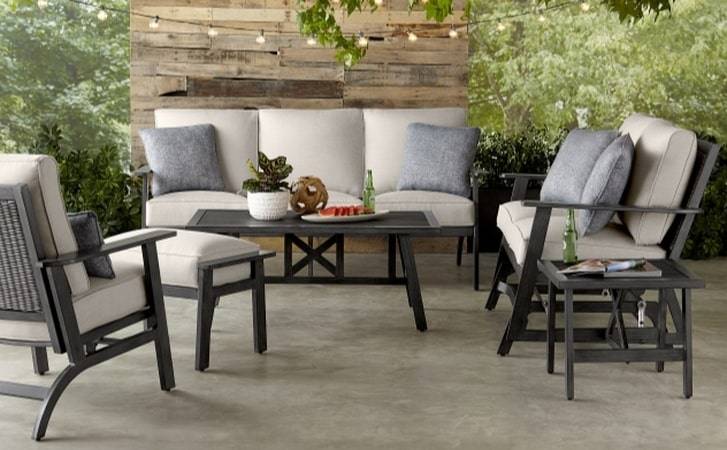 Apricity by Agio Addison Outdoor Patio Seating Collection Mixed Materials Aluminum Frames with Wicker Accents