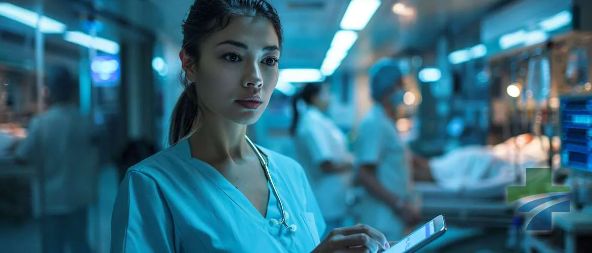 Nurses using technology to enhance patient care in a modern hospital.