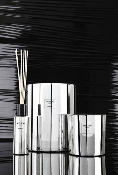 Welton London Metallic Collection, Harmony scent is displayed in beautiful shiny silver lacquered glass containers. Limited Edition Made in France