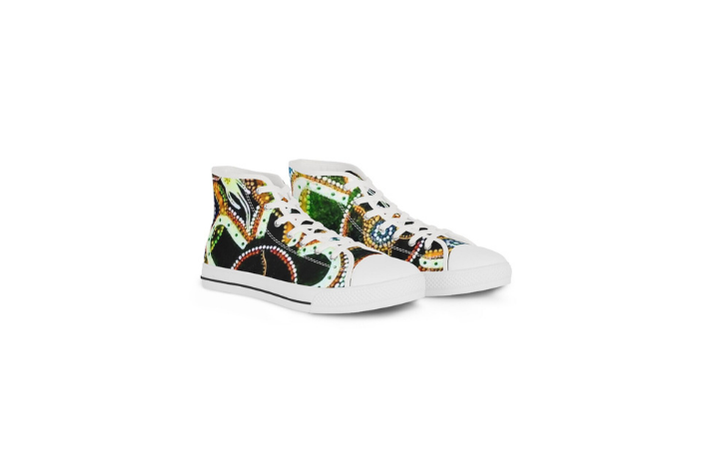 Green Beaded Snake Illustration High Top Sneakers | Artistic Canvas Shoes - Image 6