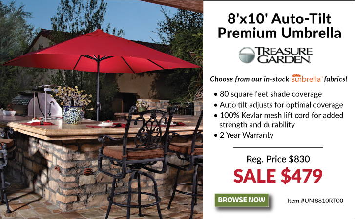 Treasure Garden 8'x10' Auto Tilt Premium Patio Umbrella with Sunbrella Fabric UM8810RT00