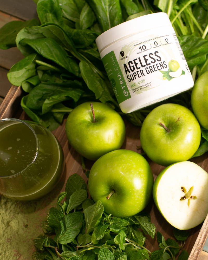 With Trulean's Ageless Super Greens powder, we’ve extracted the best vitamins and nutrients from three whole pounds of raw, organic veggies... and fit them into a single scoop!