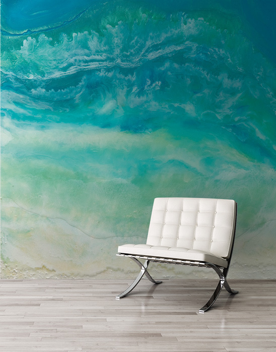 Blue & green breaking wave wallpaper mural - Feathr™ Official Site