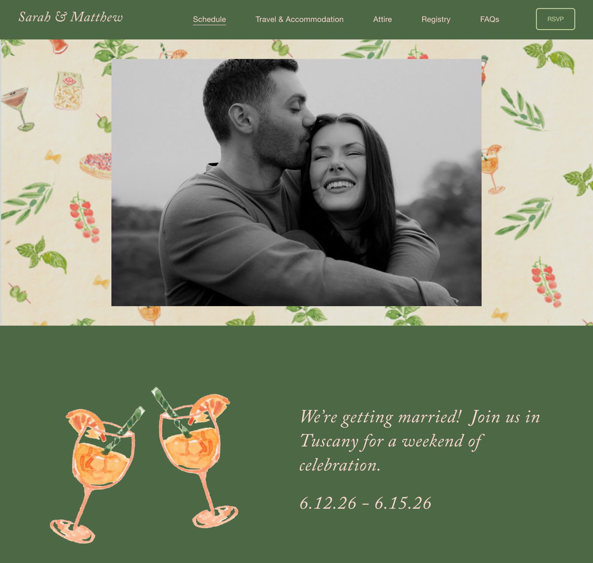 Screenshot of Sarah & Matthew, from the wedding websites collection.