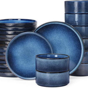 Famiware Star Dinnerware Sets, Plates and Bowls Set for 8, 24 Piece Dish Set, Nebulas Blue