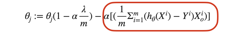 Rearranging the terms in the gradient descent with regularization