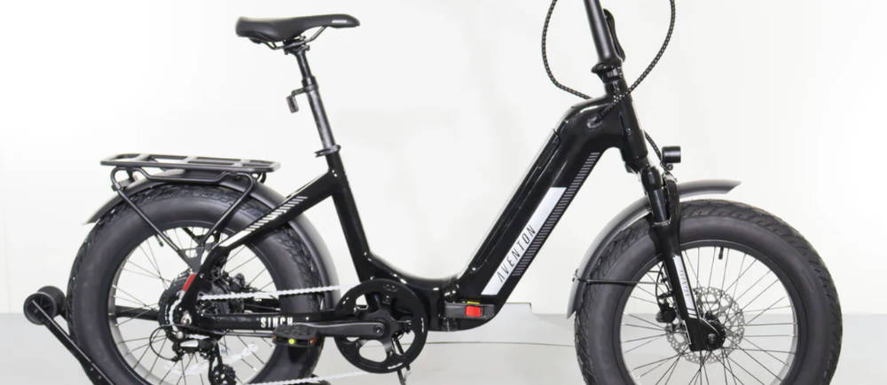 a black Aventon Sinch 2.5 electric folding bike