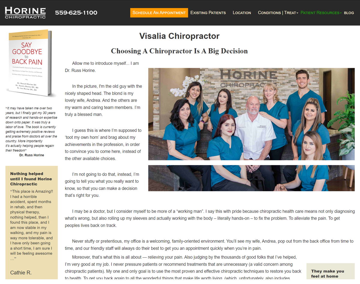 Screenshot of Horine Chiropractic, from the chiropractor websites collection.