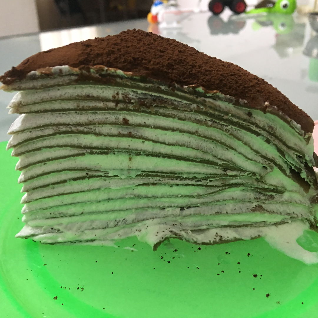 2nd round of crepe cake with chocolate flavour.