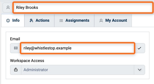 Your own Account selected in the People list, with its Info tab