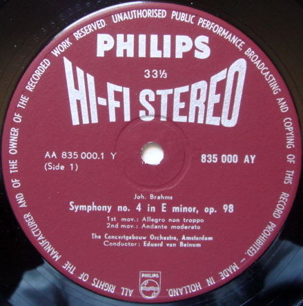 ★1st Press★ PHILIPS HI-FI STEREO / VAN BEIMUM, - Brahms...