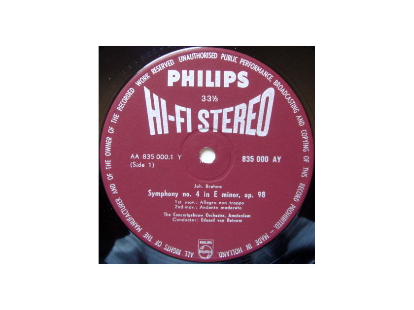 ★1st Press★ PHILIPS HI-FI STEREO / VAN BEIMUM, - Brahms Symphony No.4, NM!