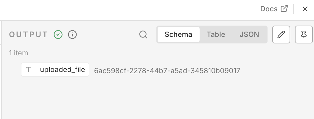 n8n HTTP Request node output showing Uploadcare response