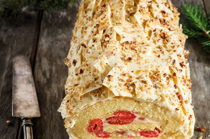 Maple, Raspberry and White Chocolate Yule Log