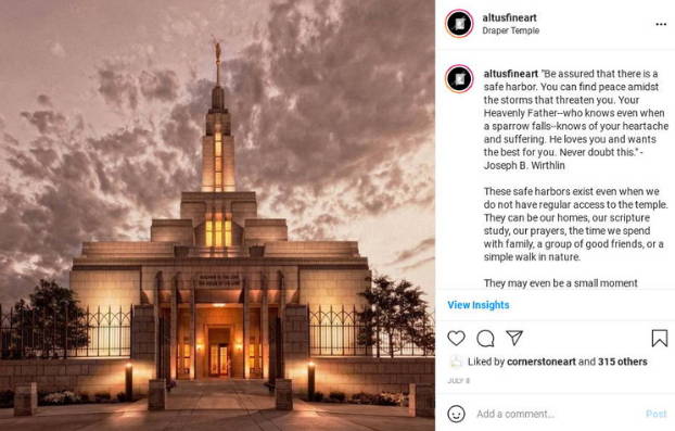Instagram post featuring a photo of the Draper Temple.