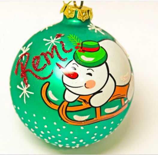 Green Snowman on Sleigh