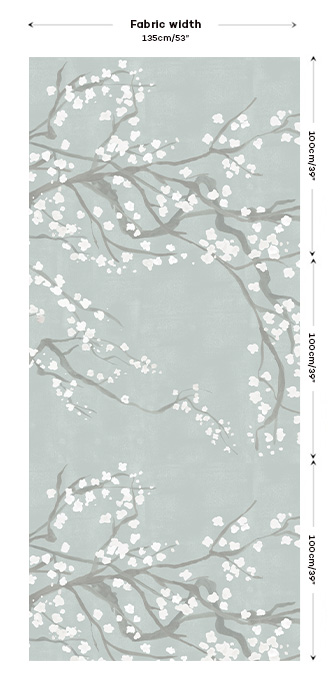 light blue cherry blossom designer fabric