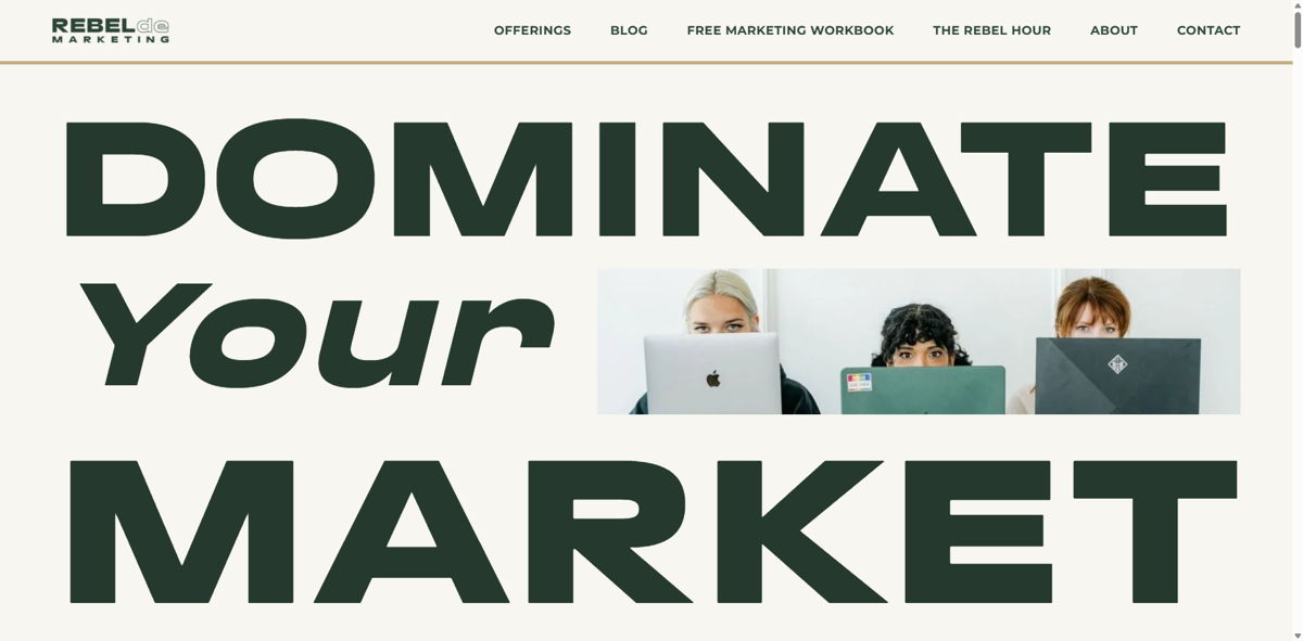 Screenshot of Rebel Marketing, from the content marketing portfolios collection.