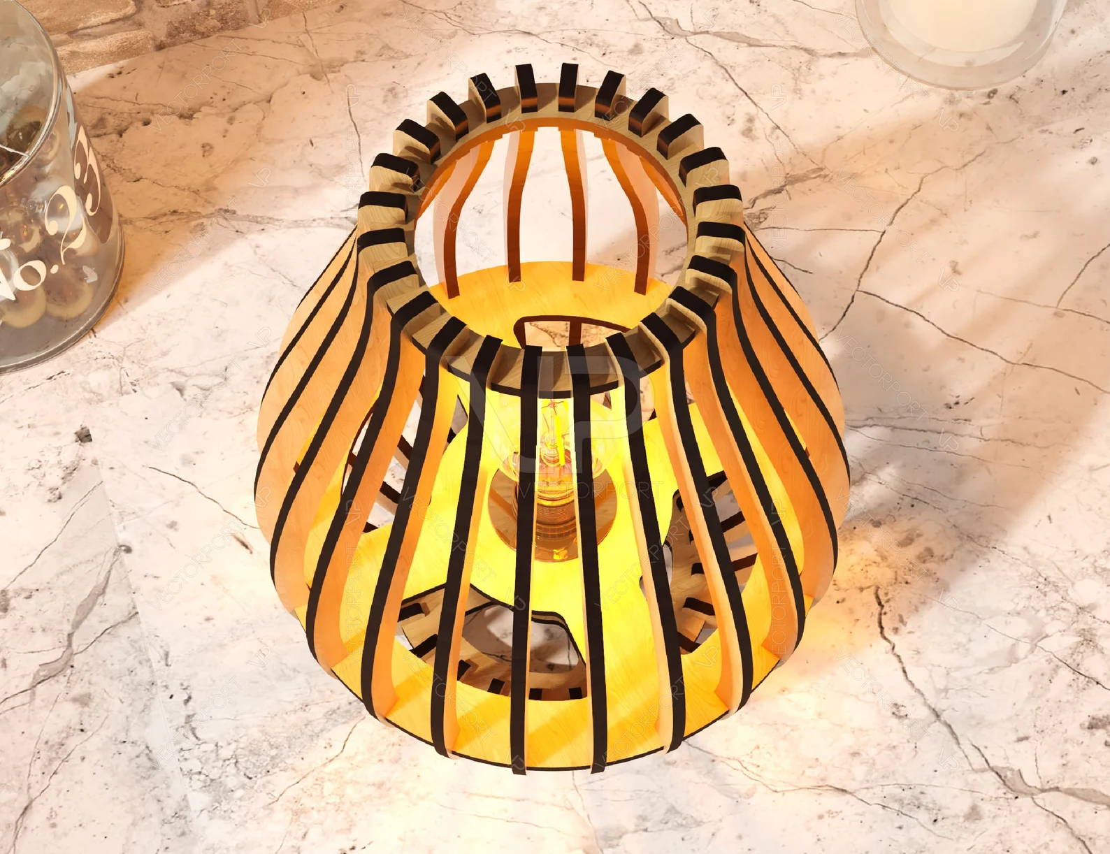 Shade de lámpara integrada de madera de corte láser 011
