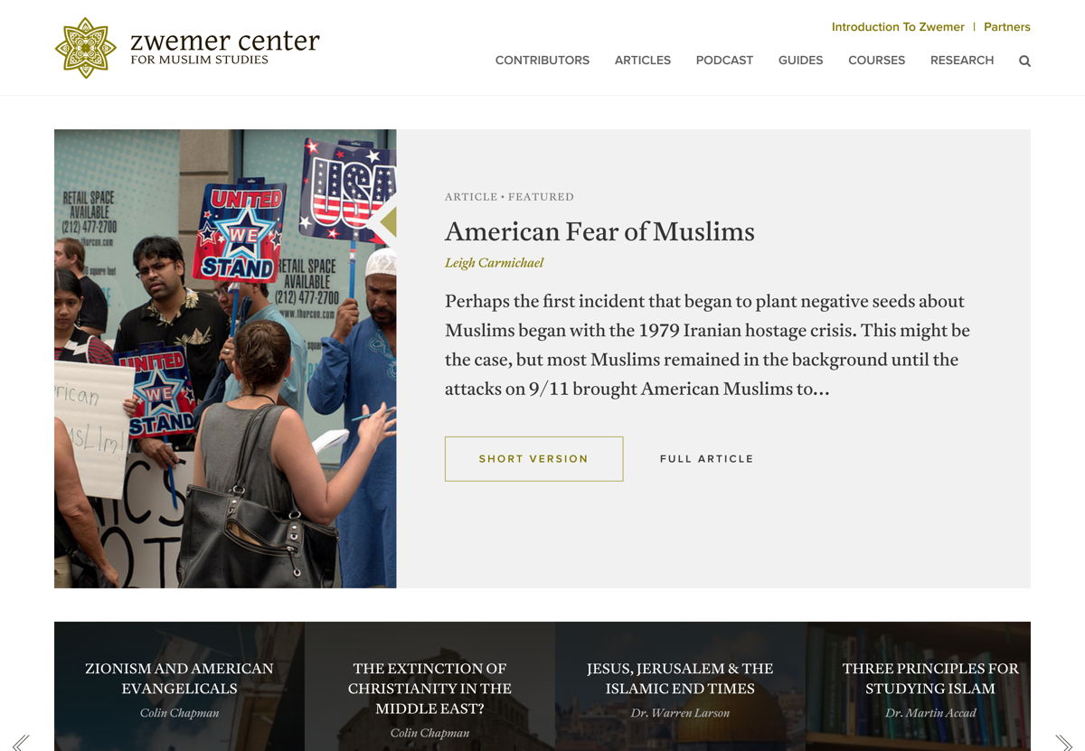 Screenshot of Zwemer, from the podcast websites collection.