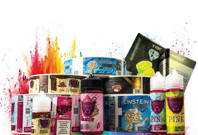 Custom printed labels supplied by Go2Products for Dr Vapes