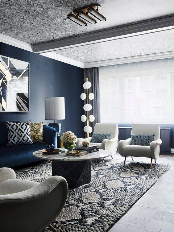 Navy Blue Luxury Living Room by Greg Natale